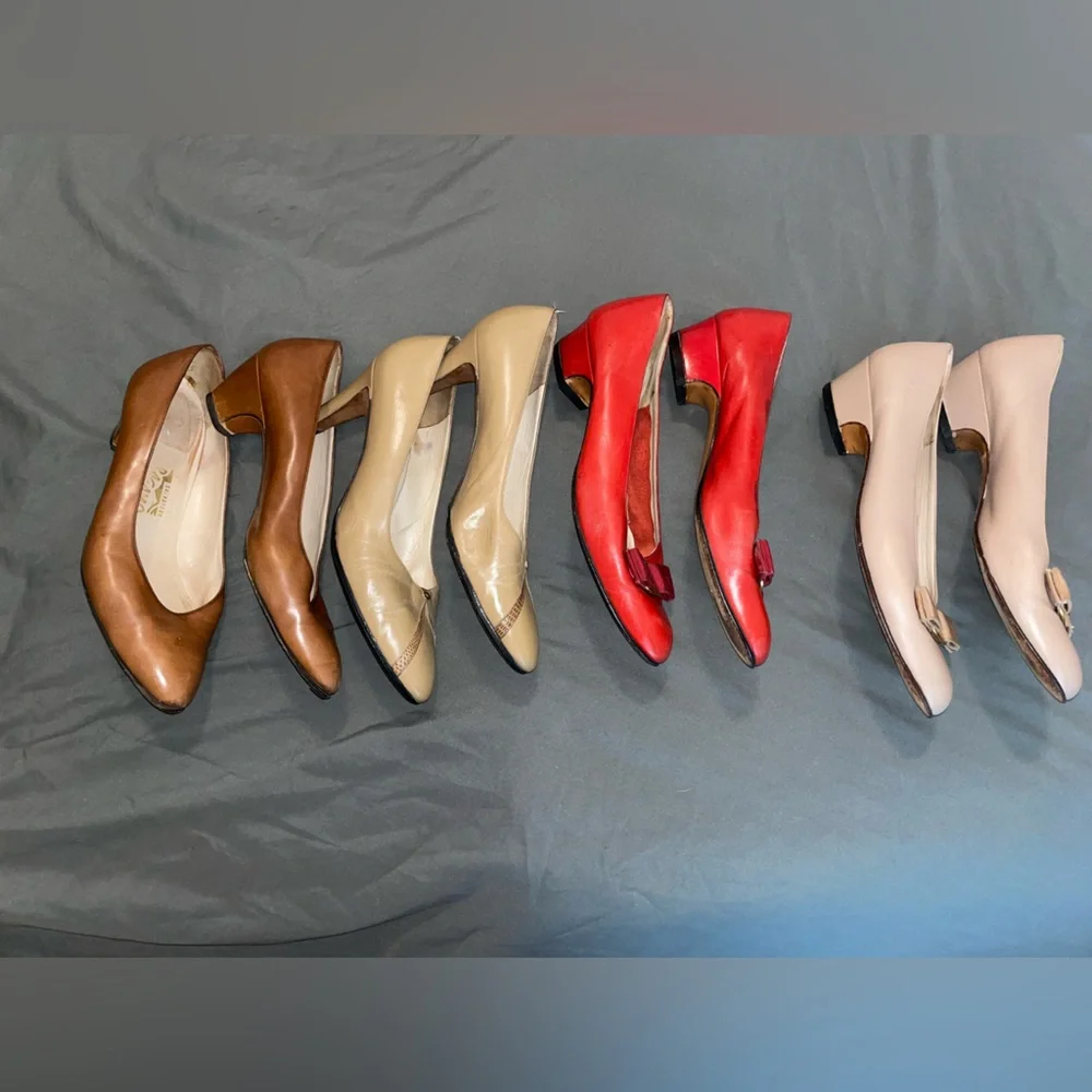 ✨4 for $110✨ Salvatore Ferragamo Vintage Kitten Heels Loafer Pumps Size 9.5 & 10 - Picture 8 of 10